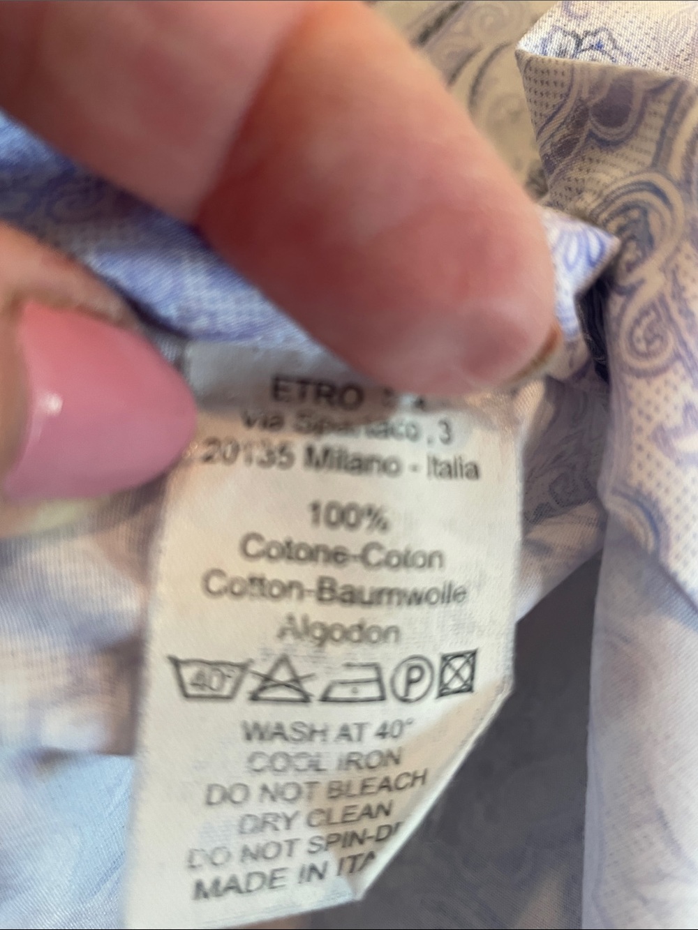 Etro Men's Light Blue Paisley Dress Shirt with Navy Accents - Picture 6 of 7